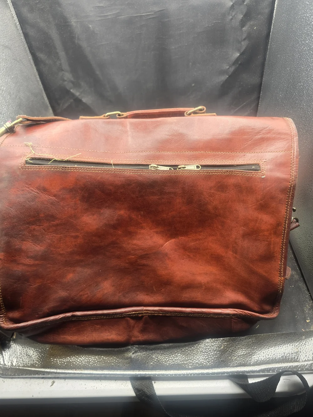 Vintage-Style Brown Leather Briefcase with Brass Hardware